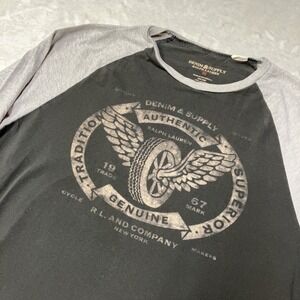 Denim & Supply Ralph Lauren Raglan Baseball Graphic T-Shirt Wings Tire Men's M‎